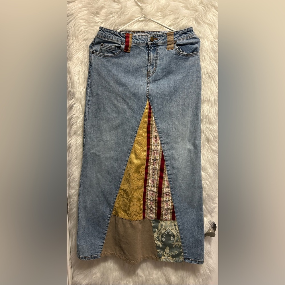 Santa Barbara Denim Jean Skirt With Patchwork